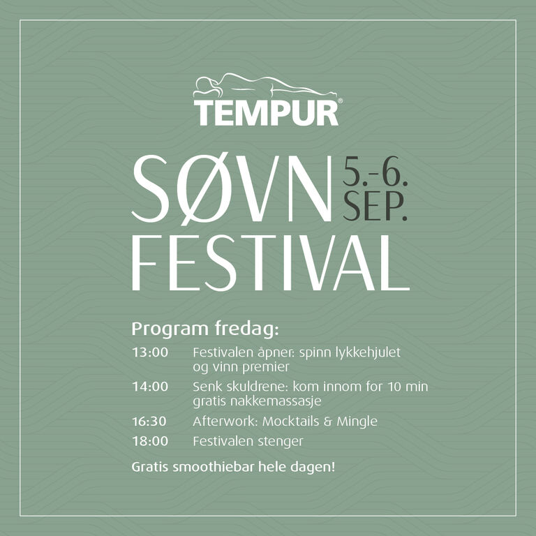 TEMPUR Søvnfestival Oslo 2025, 5 Sep Fredag program